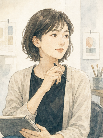 デザイナーを表す非実在人物の淡彩イラスト