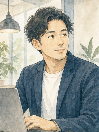 SaaS事業担当者を表す非実在人物の淡彩イラスト